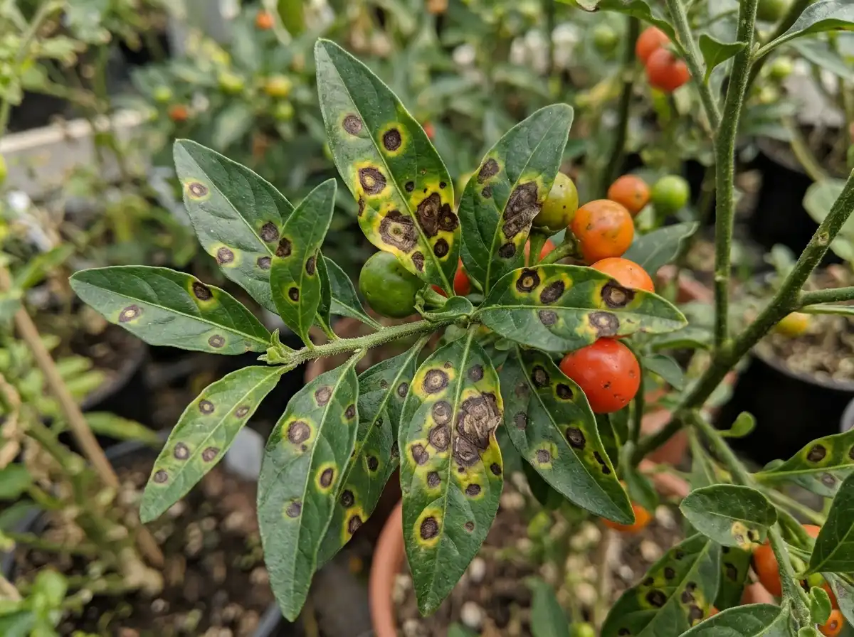 Alternaria leaf spot in Jerusalem Cherry, on Jerusalem Cherry, Fungal