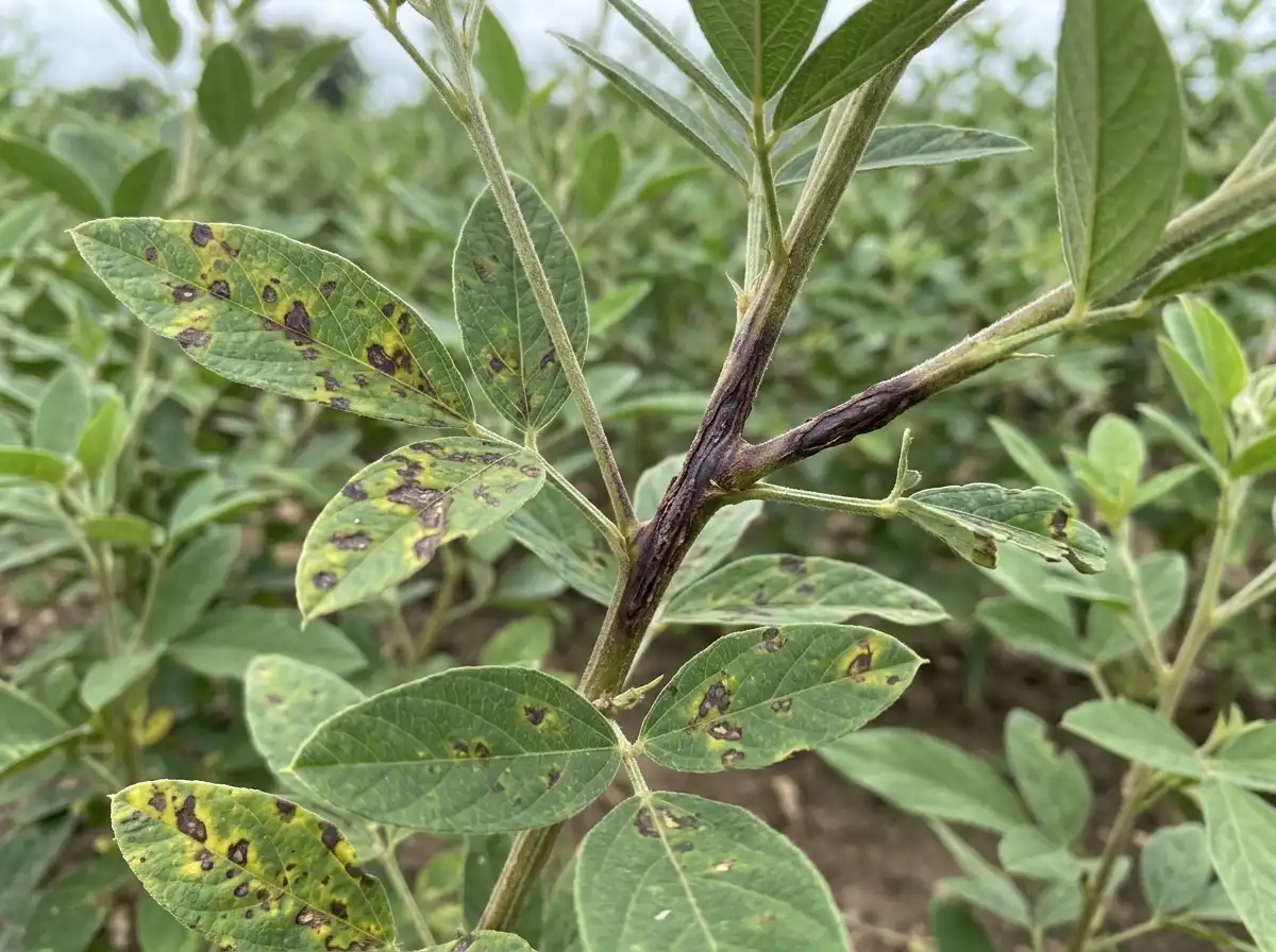 Bacterial leaf spot and stem canker in Pigeonpea, sur Le Pois Cajan, Bacterial