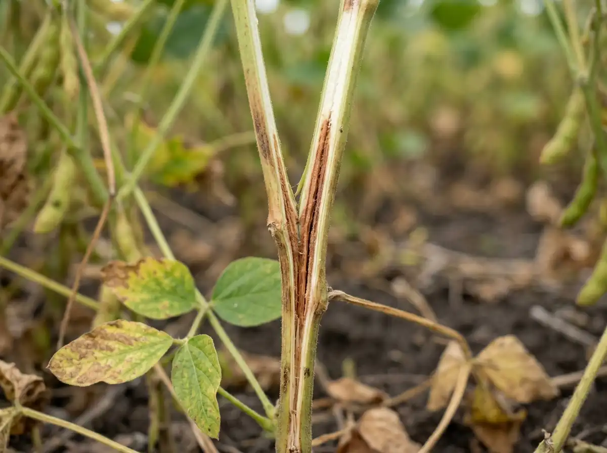 Brown stem rot in Soybean, on Soybean, Fungal