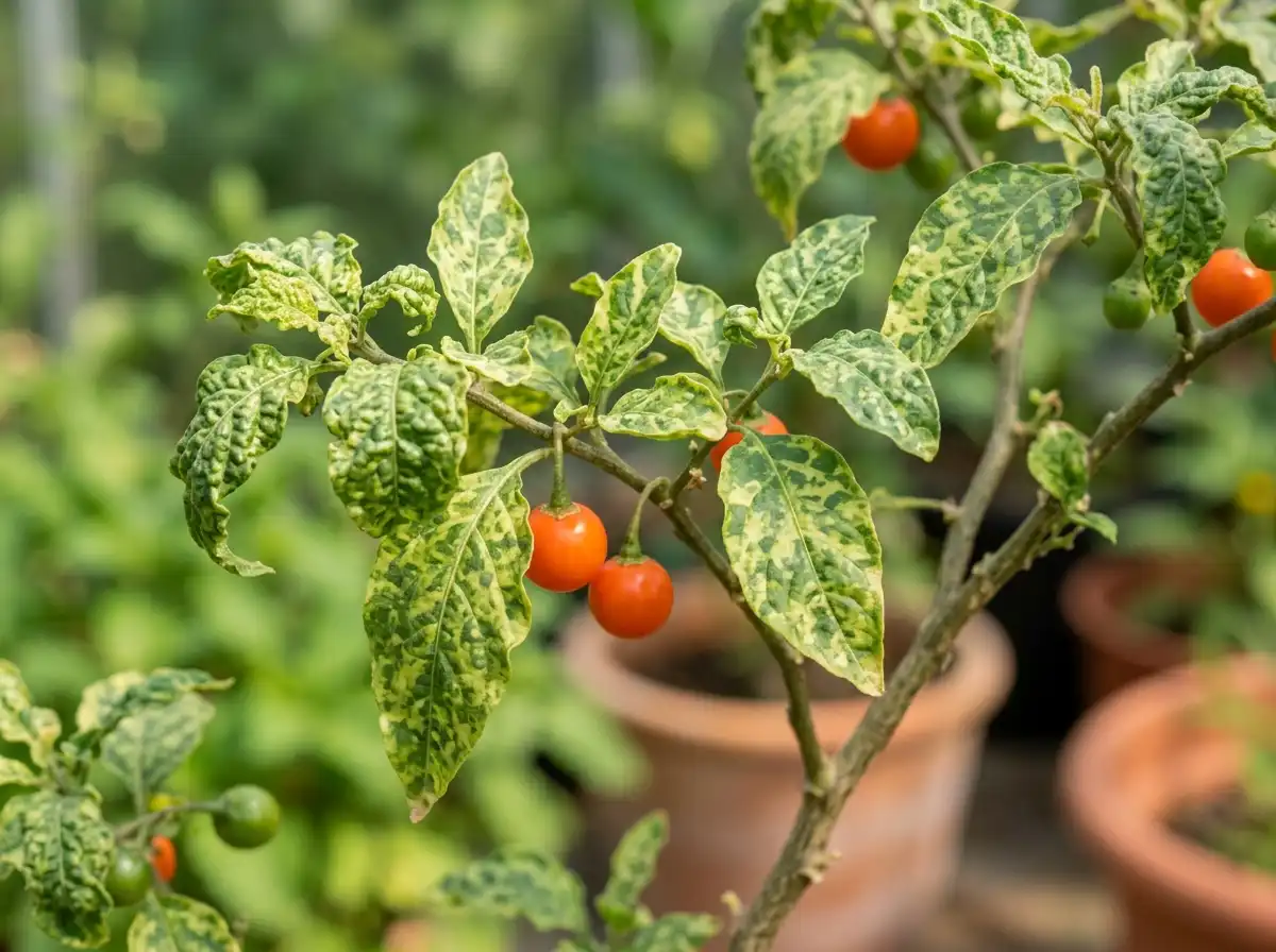 Cucumber mosaic in Jerusalem Cherry, on Jerusalem Cherry, Viral