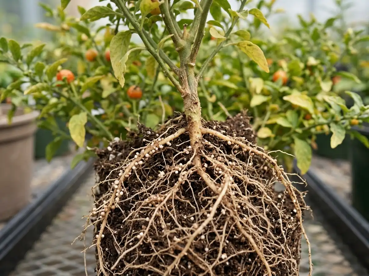 Cyst nematode in Jerusalem Cherry, on Jerusalem Cherry, Nematode
