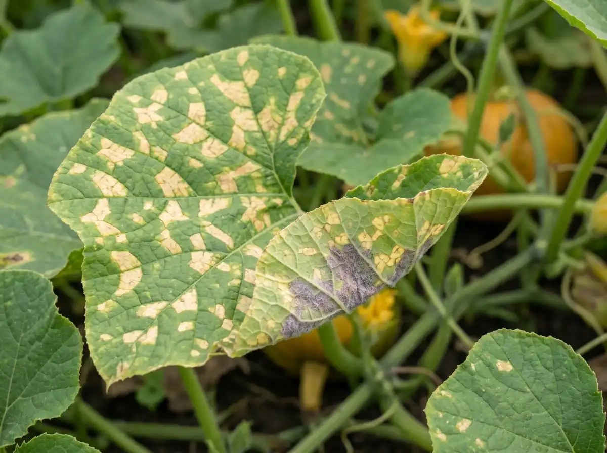 Downy mildew in Pumpkin, sur Courge, Oomycete