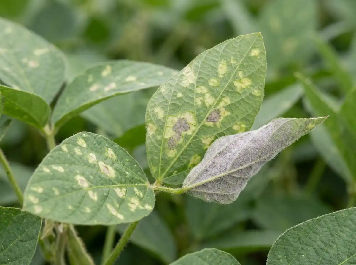Downy mildew in Soybean, on Soybean, Oomycete