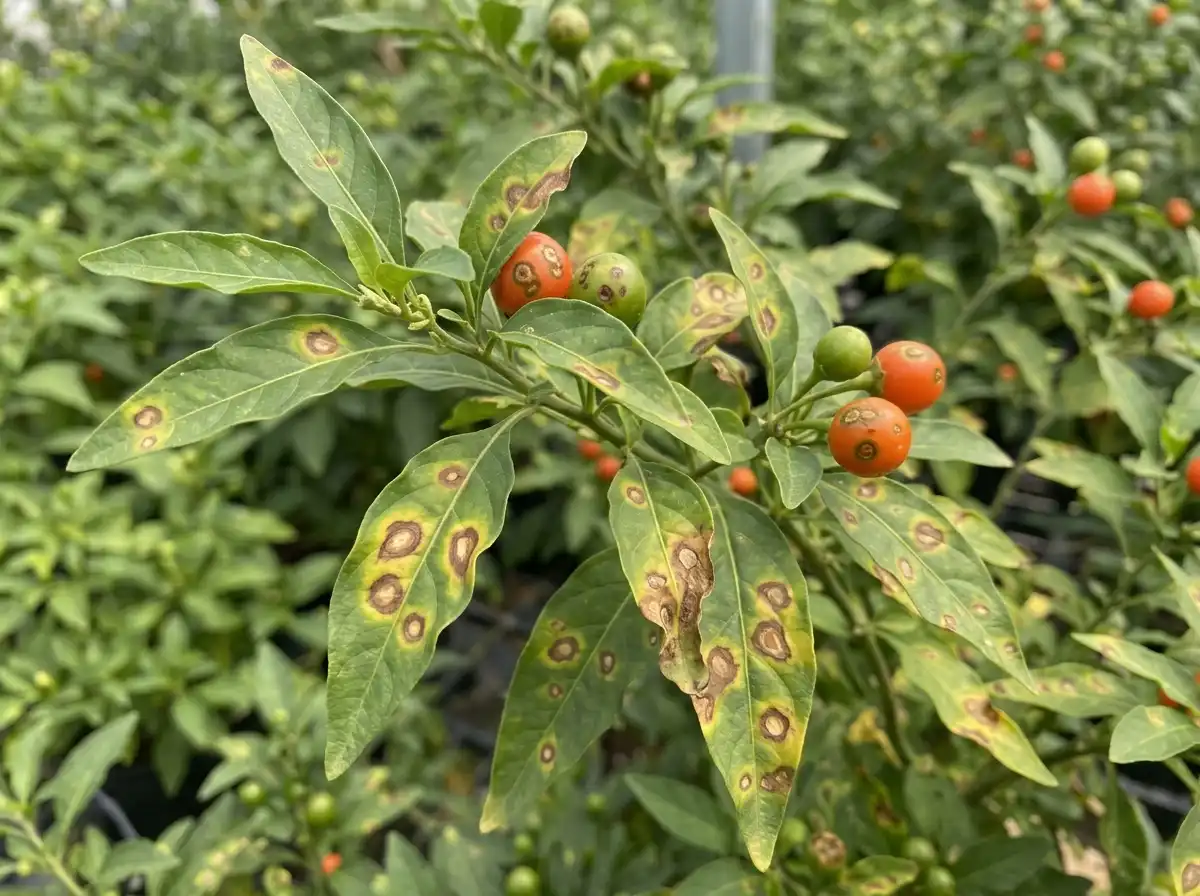 Impatiens necrotic spot in Jerusalem Cherry, on Jerusalem Cherry, Viral