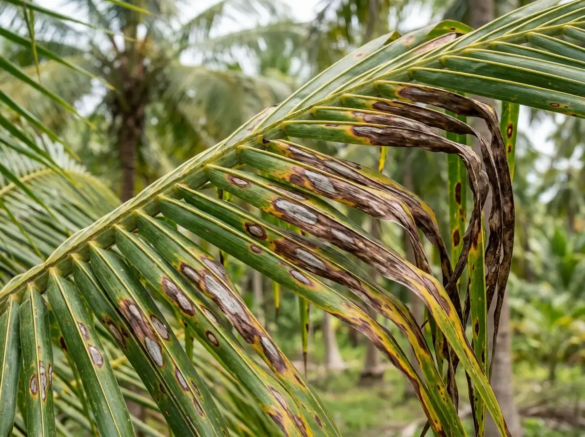 Leaf blight in Coconut Palm, on Coconut Palm, Fungal