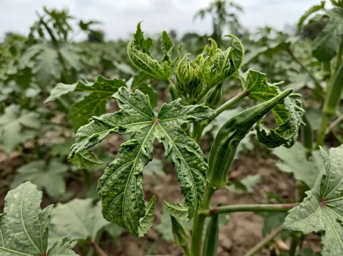 Okra enation leaf curl disease in Okra, sur Gombo, Viral