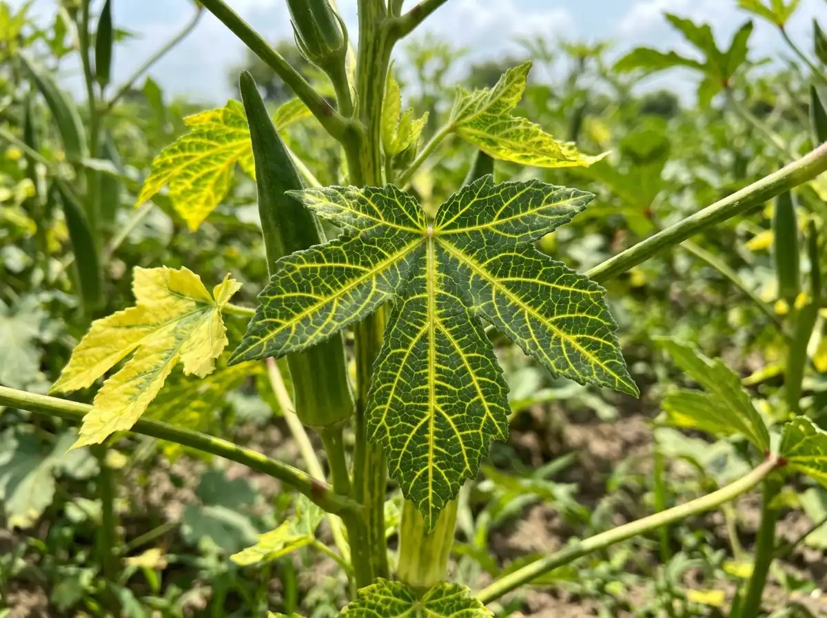 Okra yellow vein mosaic disease in Okra, sur Gombo, Viral