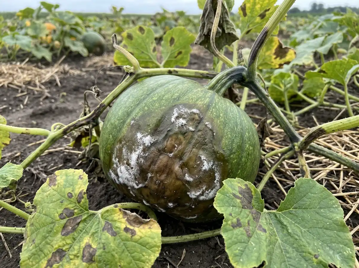 Phytophthora blight in Pumpkin, sur Courge, Oomycete