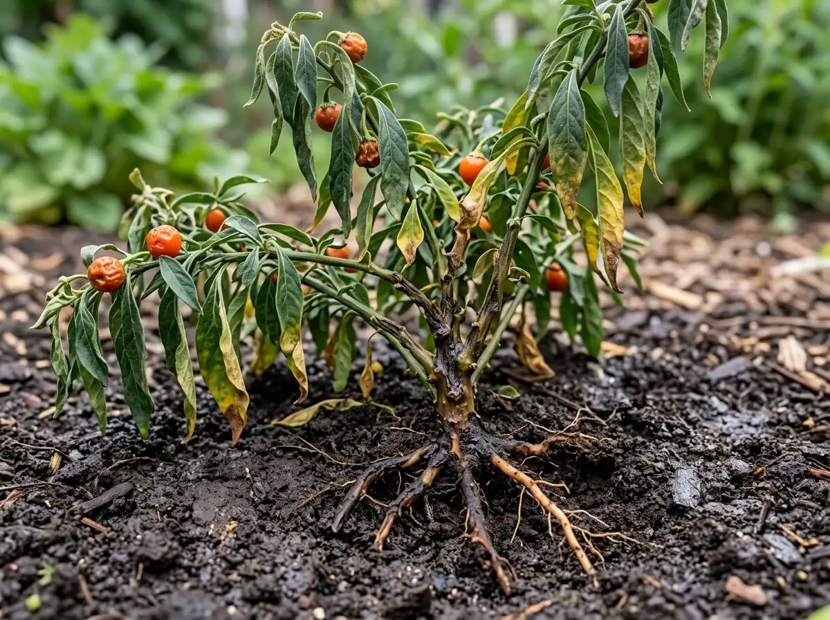 Phytophthora root and crown rot in Jerusalem Cherry, sur Coral Cherry, Oomycete
