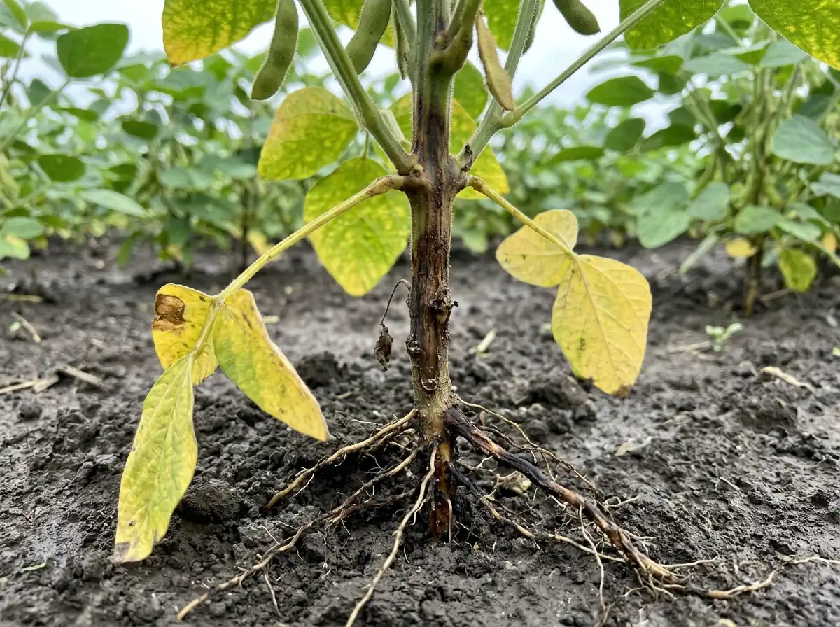 Phytophthora root and stem rot in Soybean, on Soybean, Oomycete