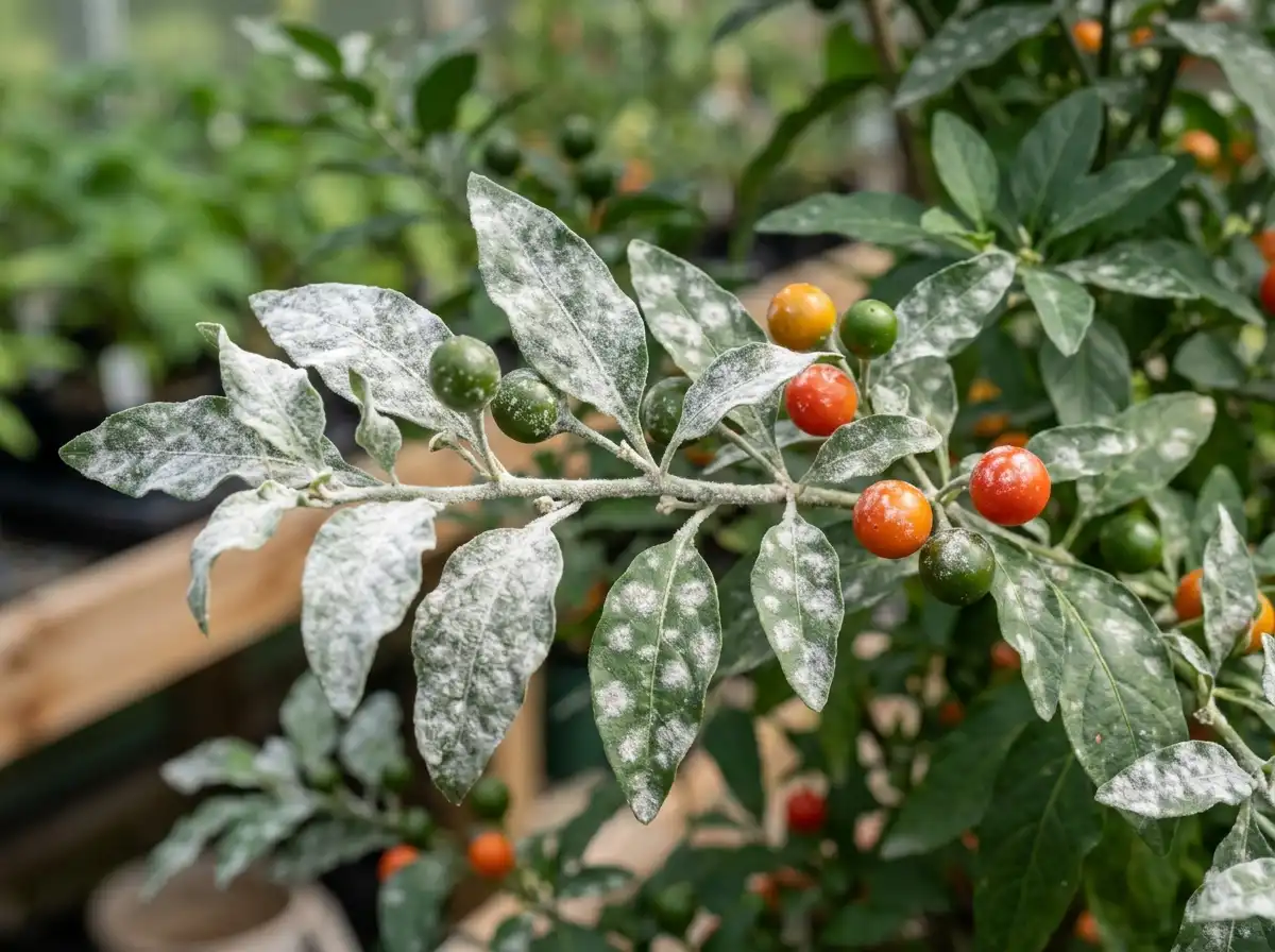Powdery mildew in Jerusalem Cherry, sur Coral Cherry, Fungal
