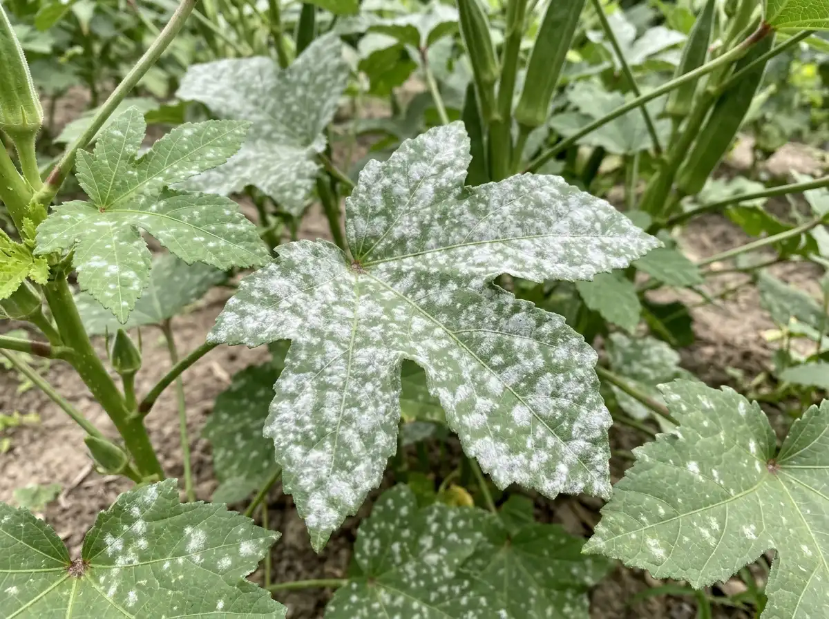Powdery mildew in Okra, sur Gombo, Fungal