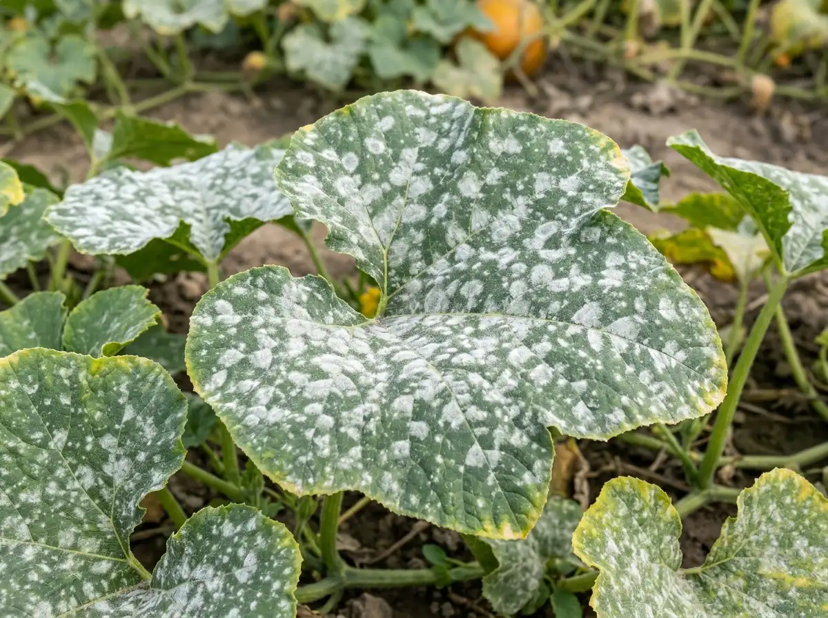 Powdery mildew in Pumpkin, sur Courge, Fungal