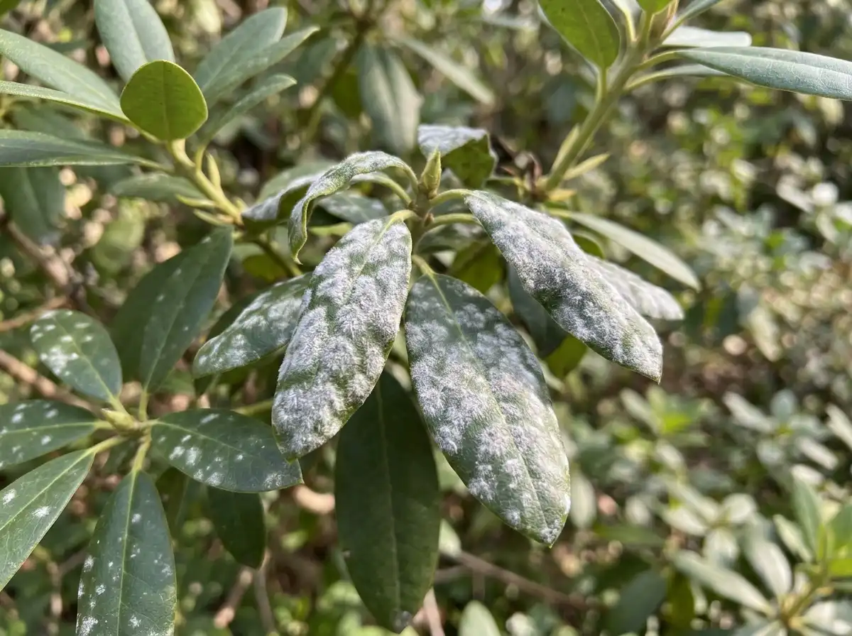 Powdery Mildew in Rhododendron, on Bog Labrador Tea, Fungal
