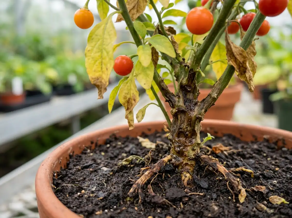 Rhizoctonia root and crown rot in Jerusalem Cherry, sur Coral Cherry, Fungal