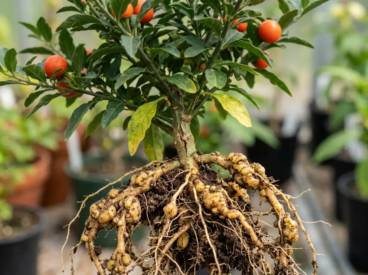 Root-knot nematode in Jerusalem Cherry, on Jerusalem Cherry, Nematode