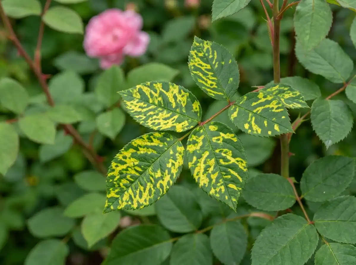 Rose Mosaic Disease in Rose, on Multiflora Rose, Viral