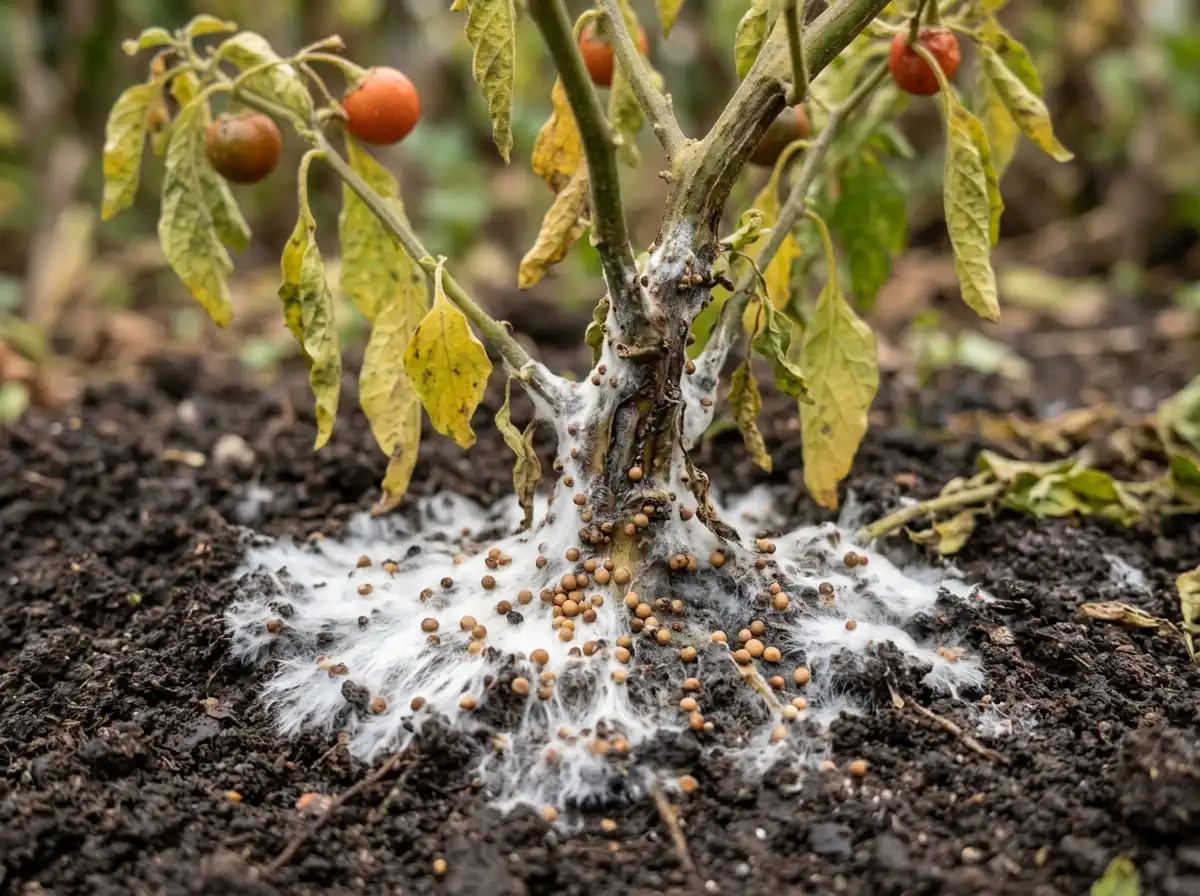 Southern blight in Jerusalem Cherry, on Jerusalem Cherry, Fungal