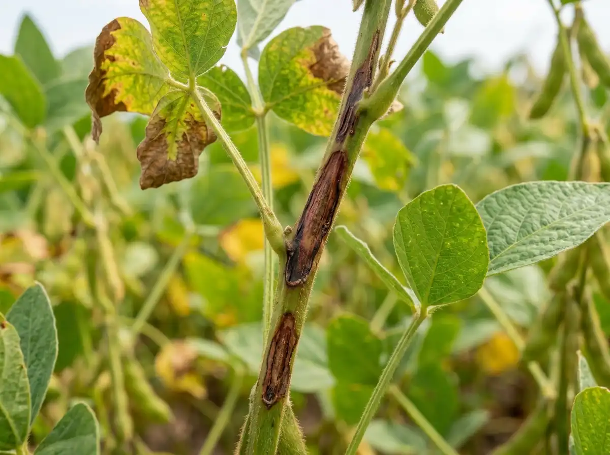 Stem canker in Soybean, on Soybean, Fungal