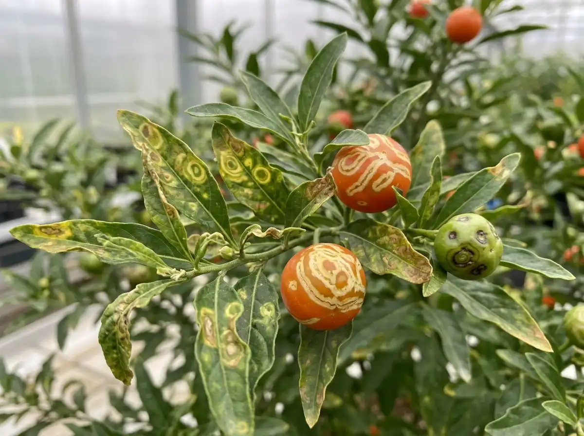 Tomato spotted wilt in Jerusalem Cherry, sur Coral Cherry, Viral