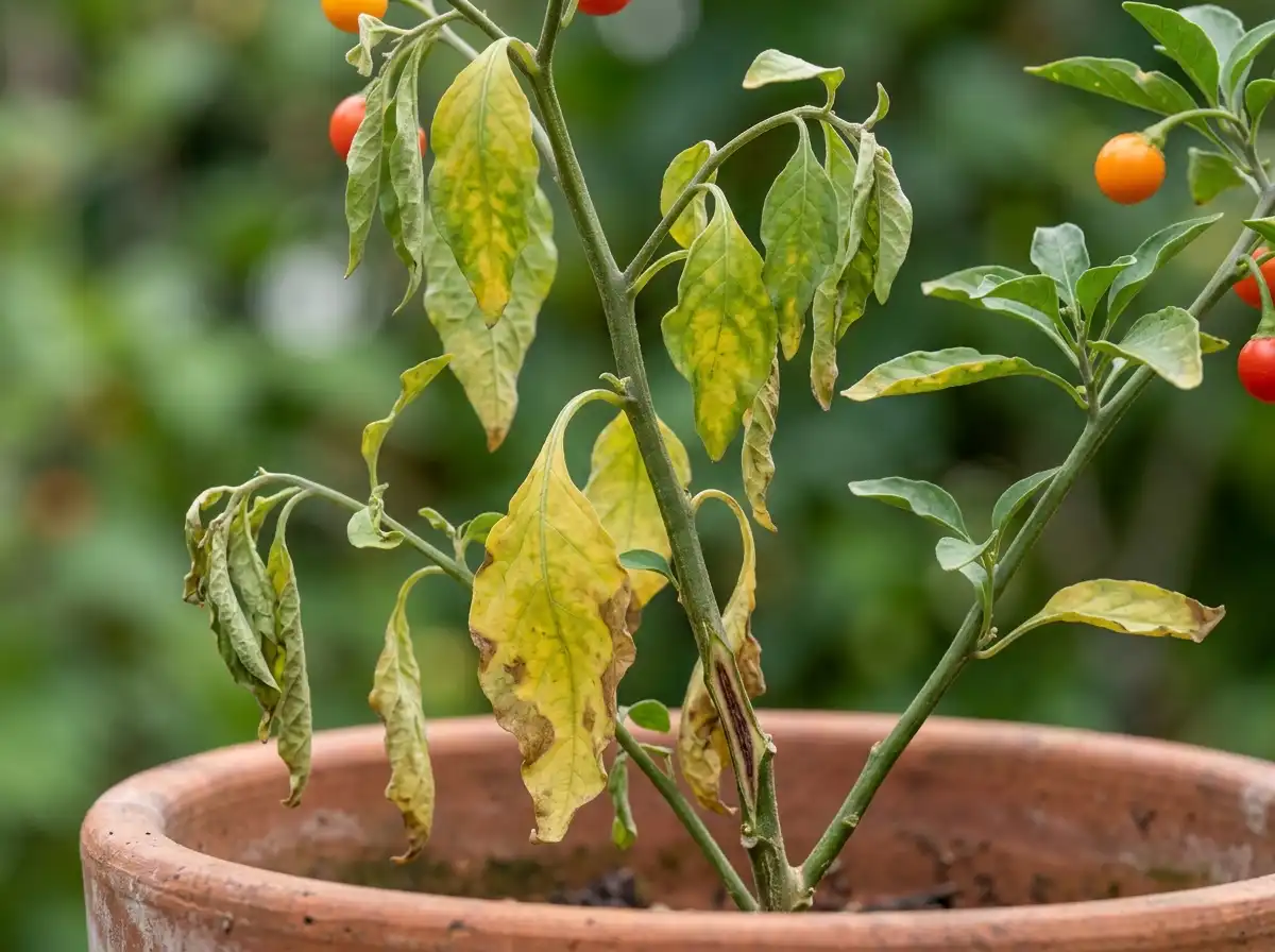 Verticillium wilt in Jerusalem Cherry, on Jerusalem Cherry, Fungal