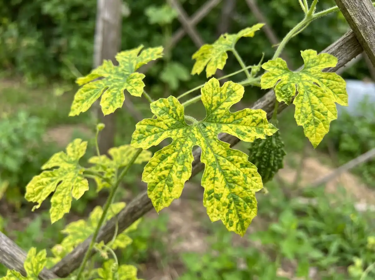 Yellow mosaic disease in Bitter, sur Le Melon Amer, Viral