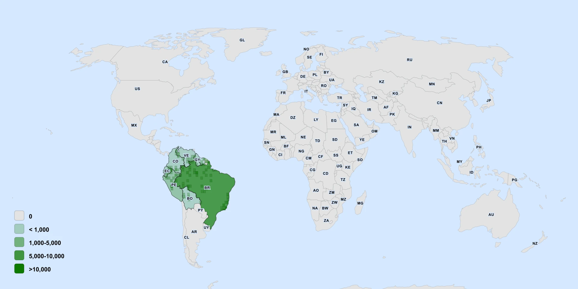 Carte de répartition : Bigggg (Abuta rufescens)