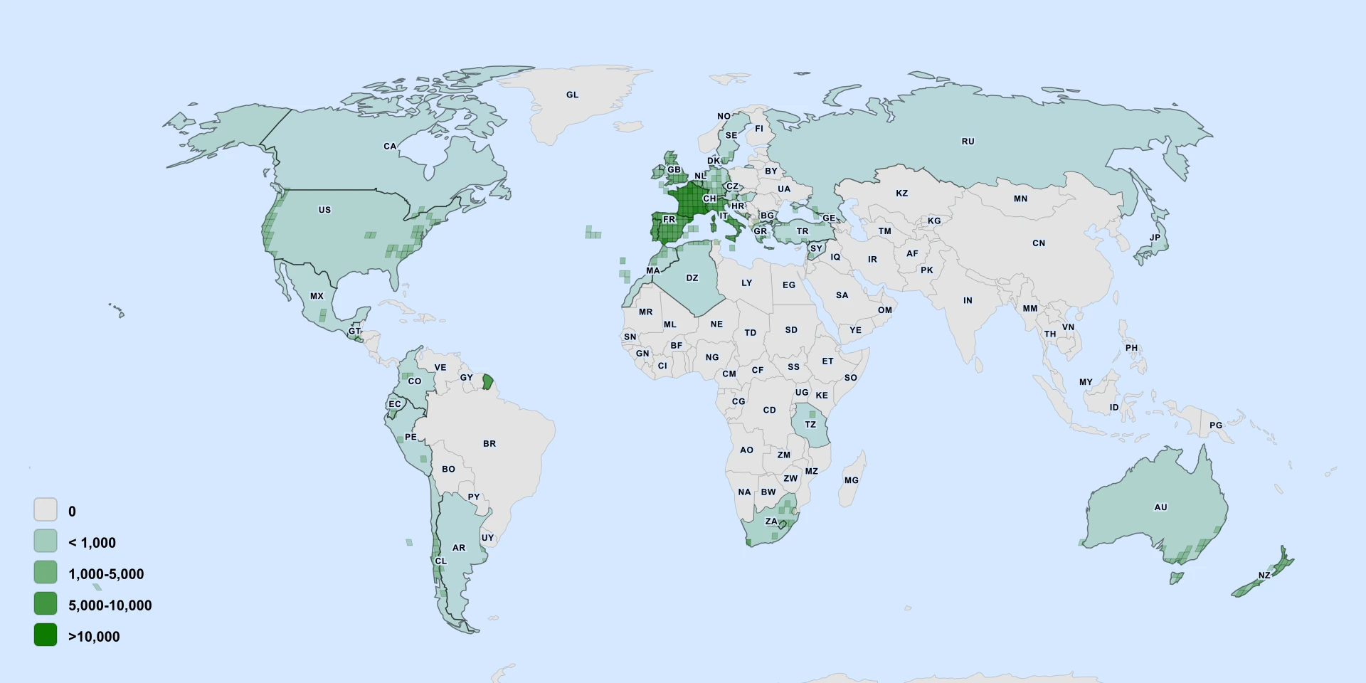 Distribution map for Bear's Breeches (Acanthus mollis)