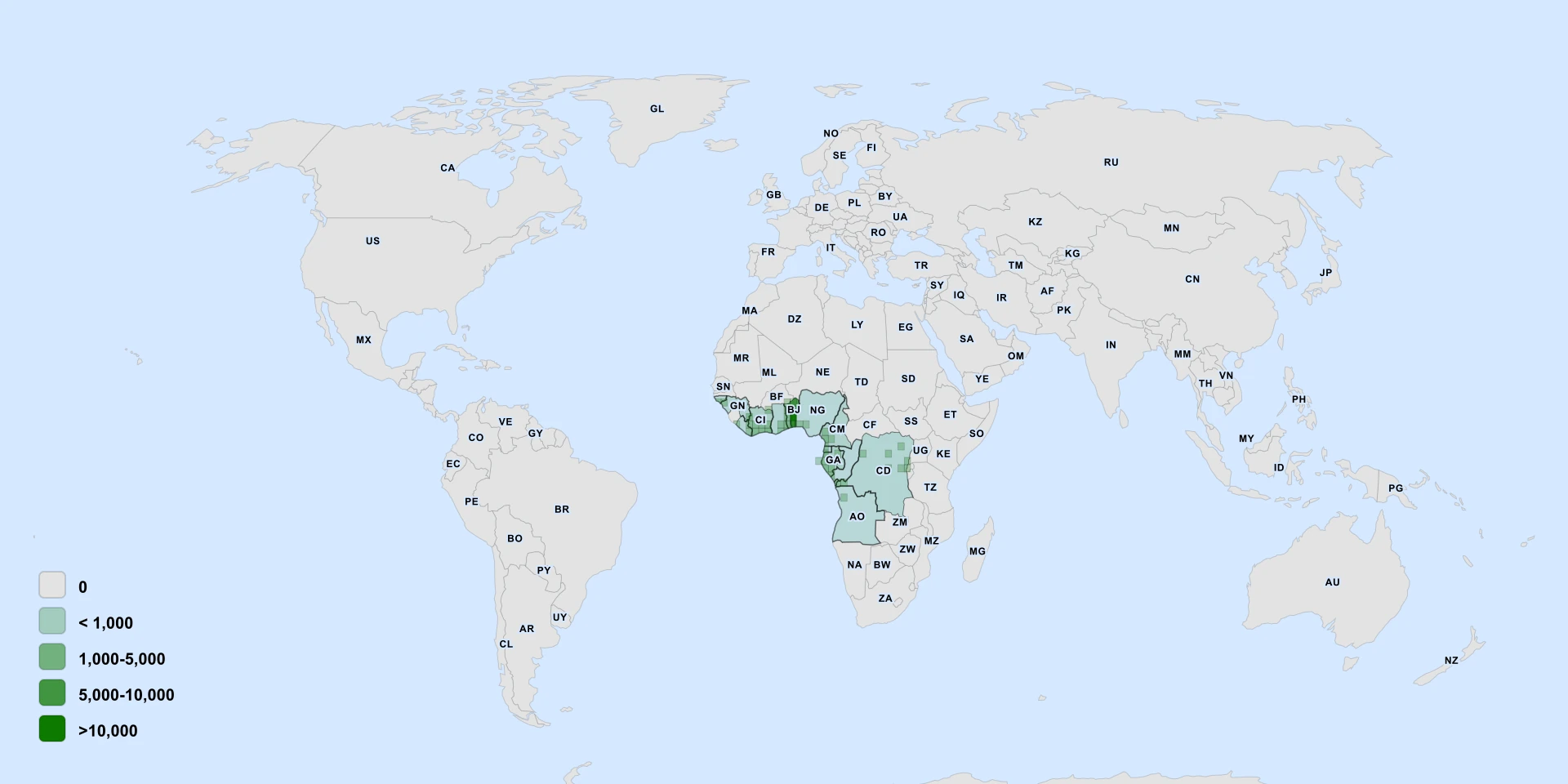 Distribution map for Aframomum Cereum (Aframomum cereum)
