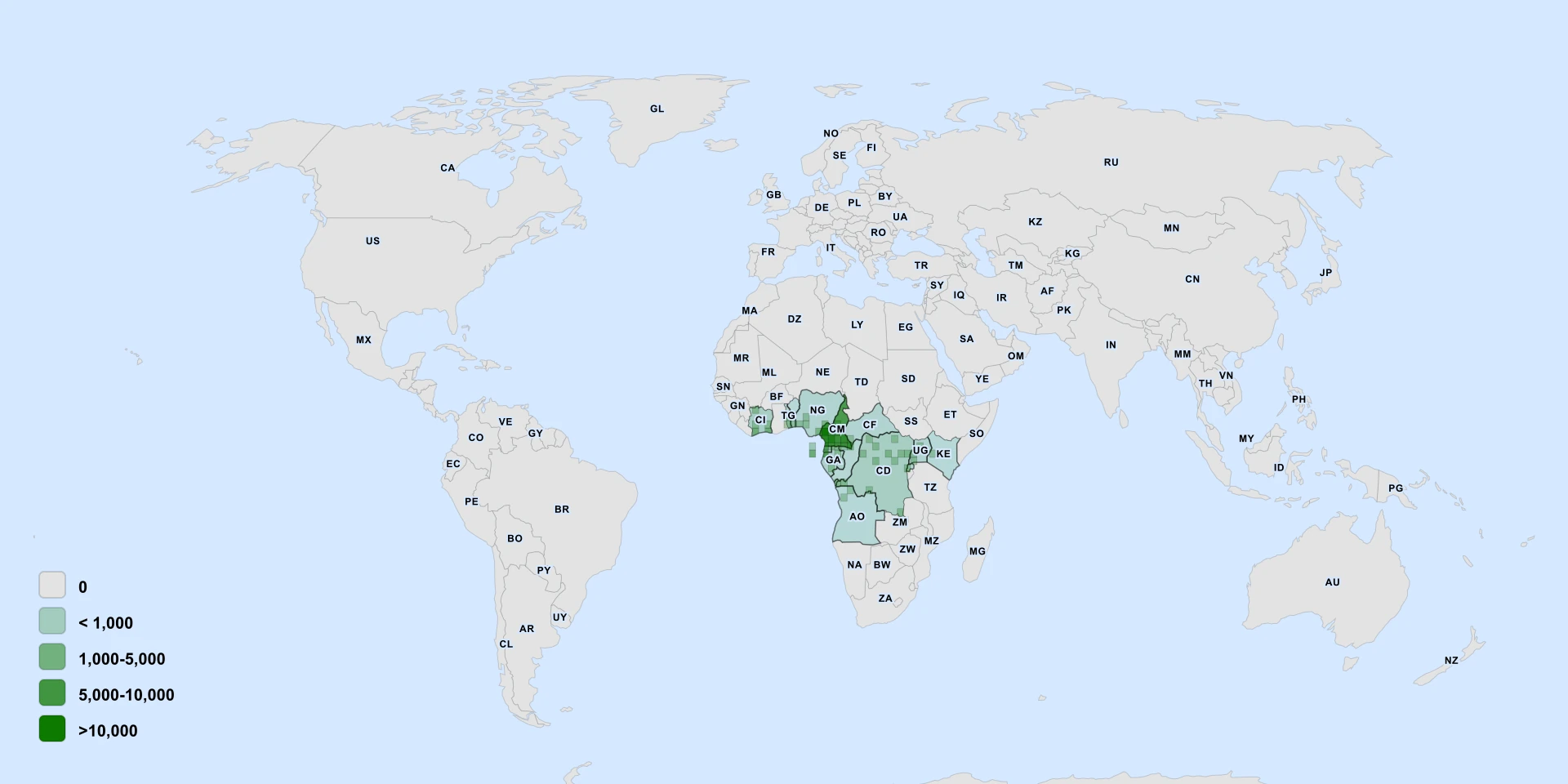 Carte de répartition : African Cardamom (Aframomum daniellii)