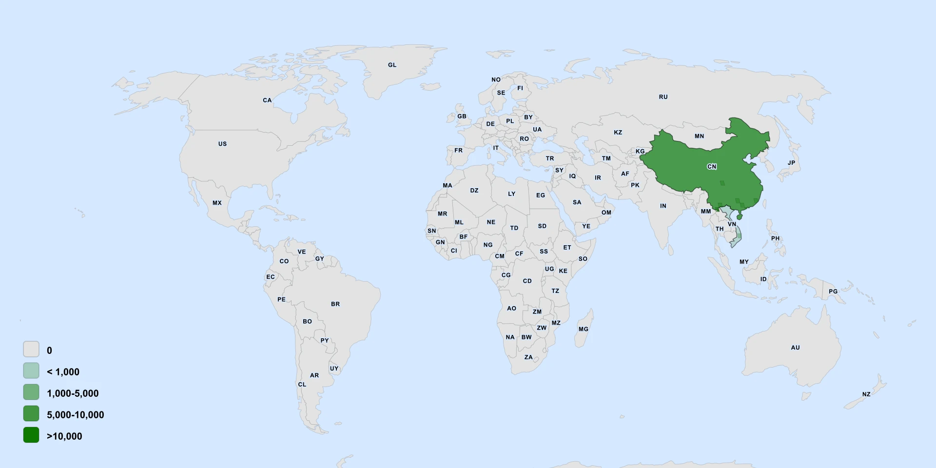 Distribution map for Ailanthus Fordii (Ailanthus fordii)