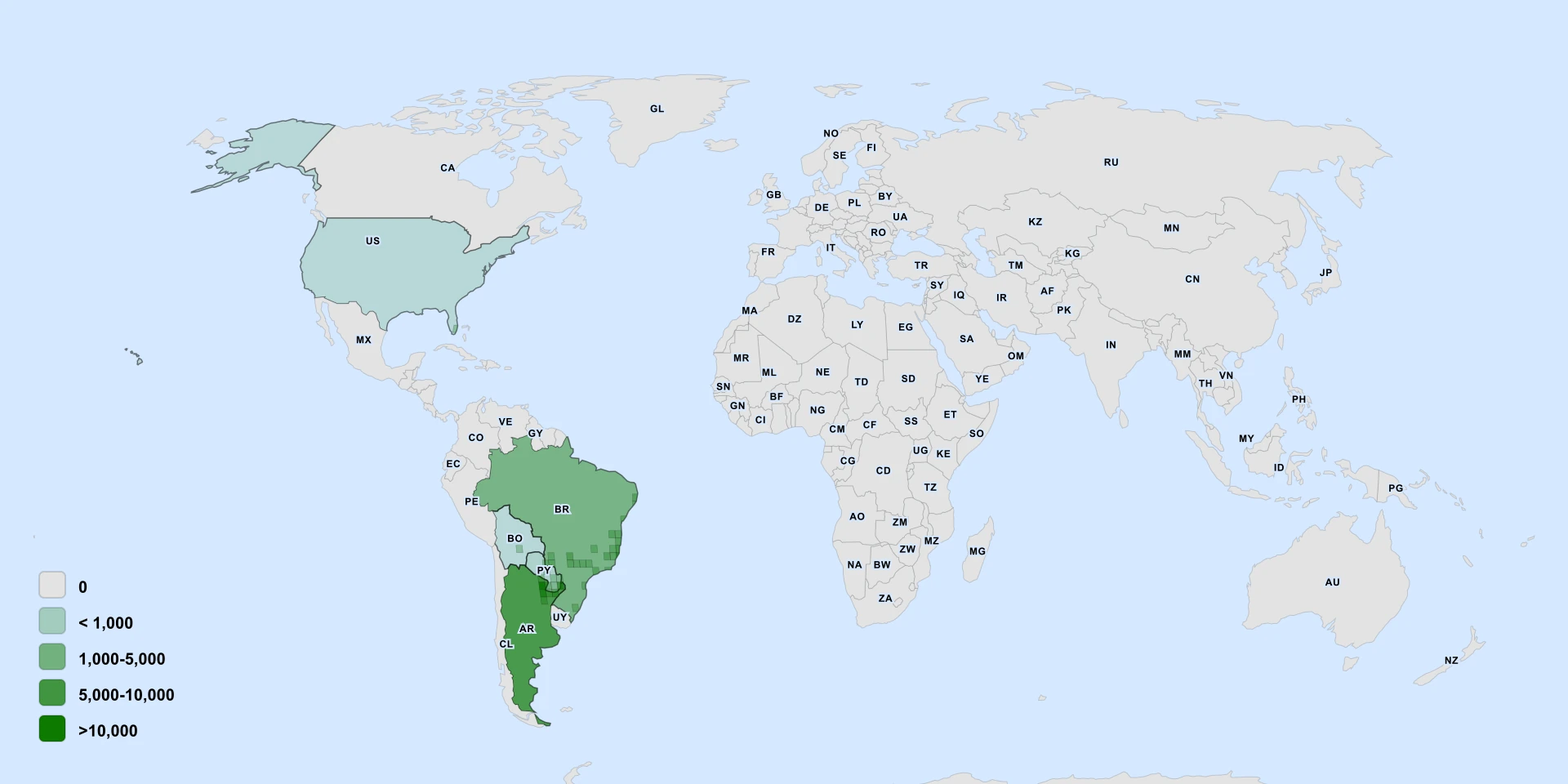 Distribution map for False Pineapple (Ananas macrodontes)