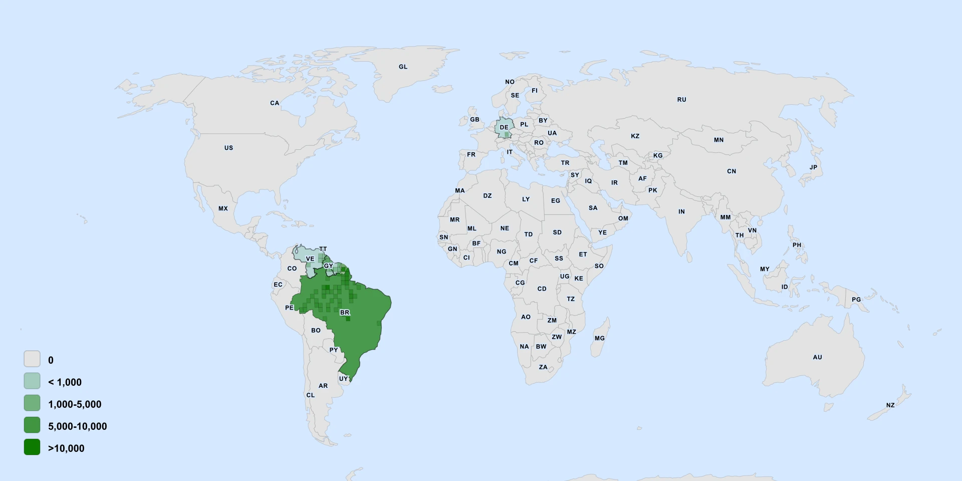 Distribution map for Araeococcus Micranthus (Araeococcus micranthus)