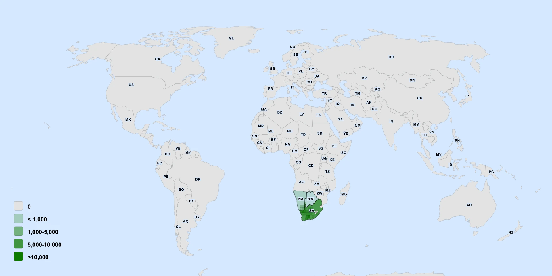 Distribution map for Karoo African Daisy (Arctotis leiocarpa)