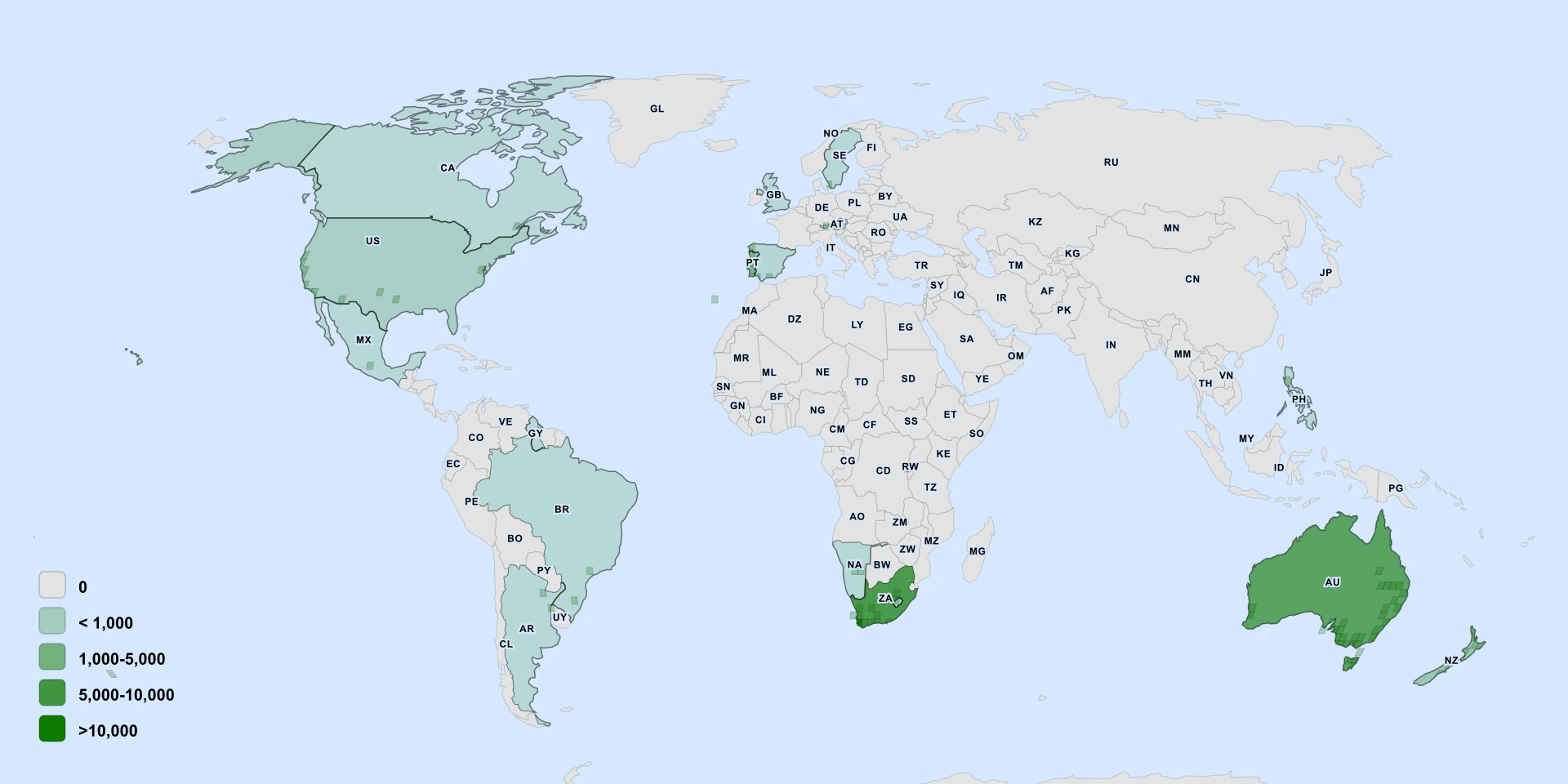 Distribution map for White Arctotis (Arctotis stoechadifolia)
