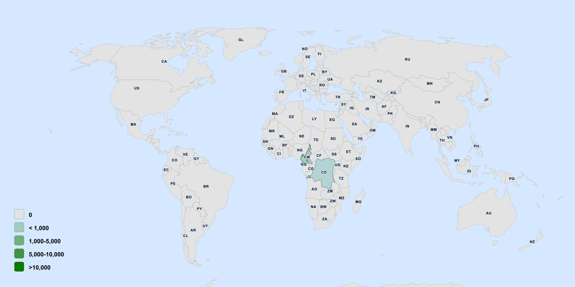 Distribution map for Ardisia Devredii (Ardisia devredii)