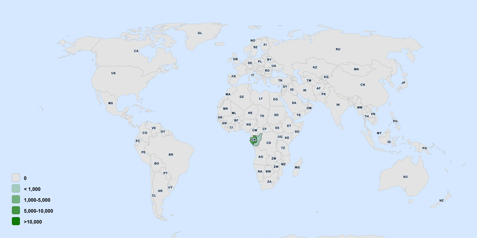 Distribution map for Ardisia Letestui (Ardisia letestui)