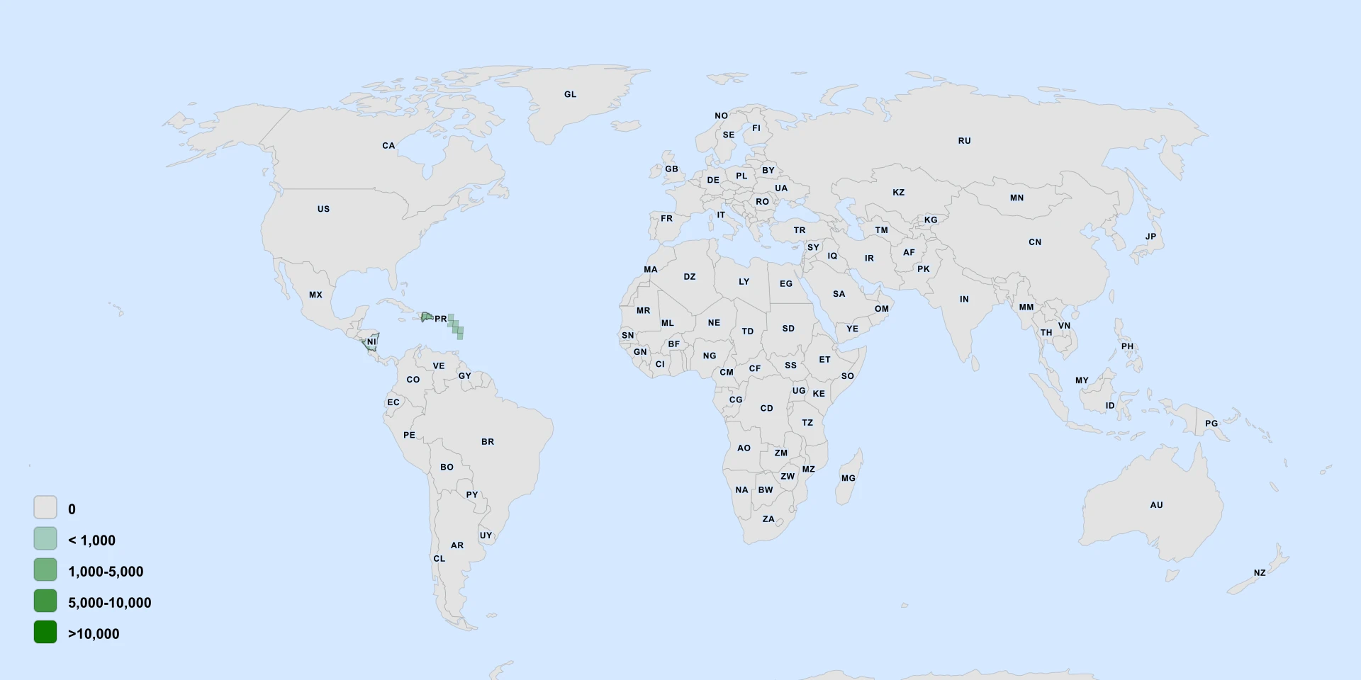Distribution map for Guadeloupe Marlberry (Ardisia obovata)