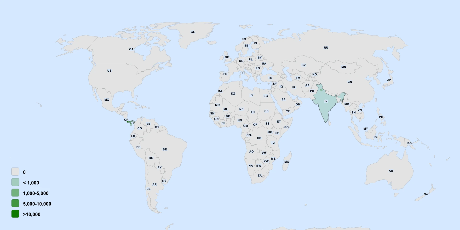 Distribution map for Ardisia Opegrapha (Ardisia opegrapha)