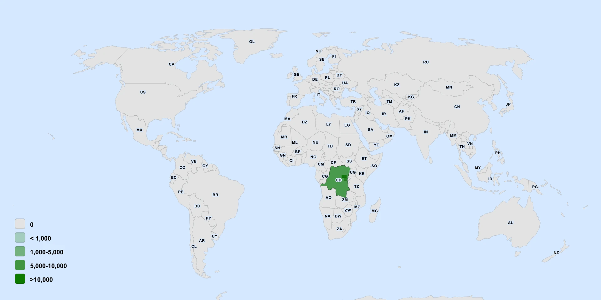 Distribution map for Ardisia Uregaensis (Ardisia uregaensis)