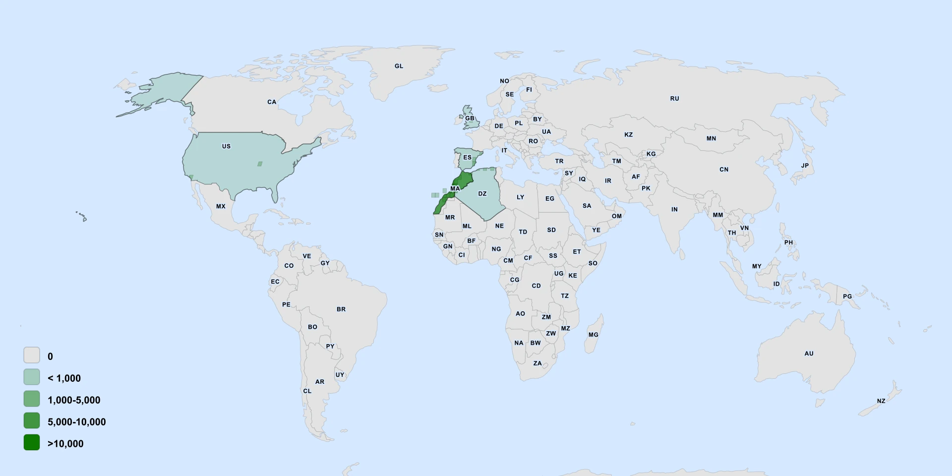 Distribution map for Argantree (Argania spinosa)