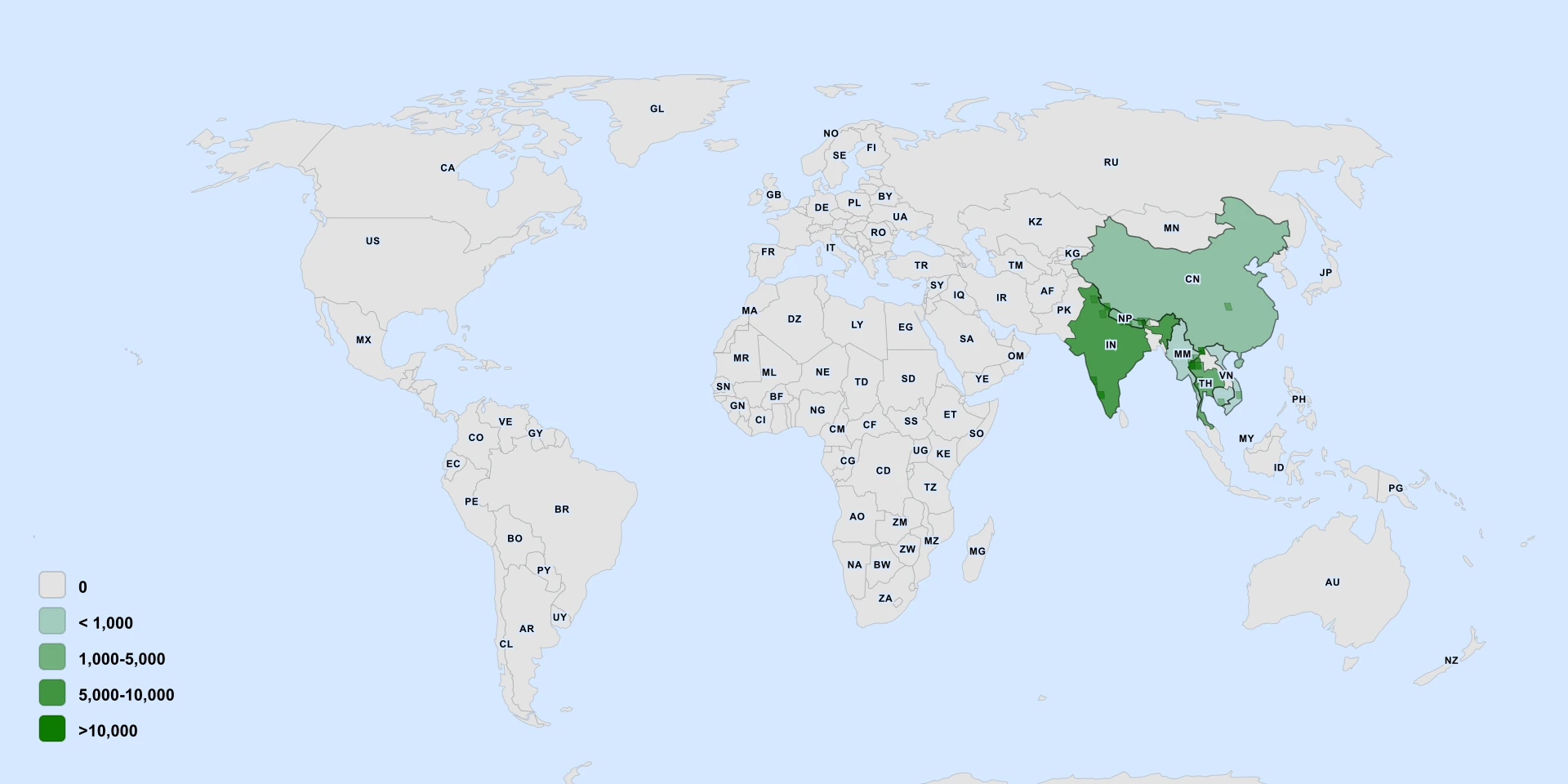 Distribution map for Argostemma Verticillatum (Argostemma verticillatum)