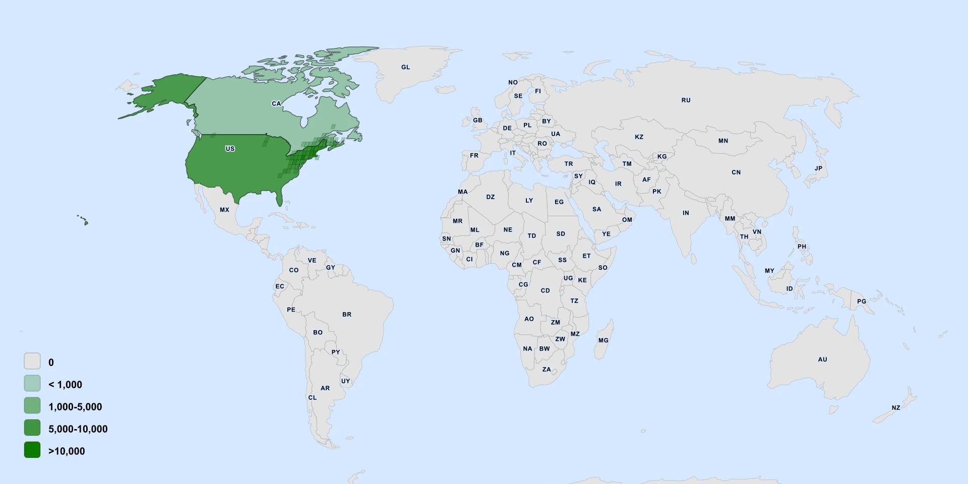 Distribution map for Bog Jack-In-The-Pulpit (Arisaema stewardsonii)