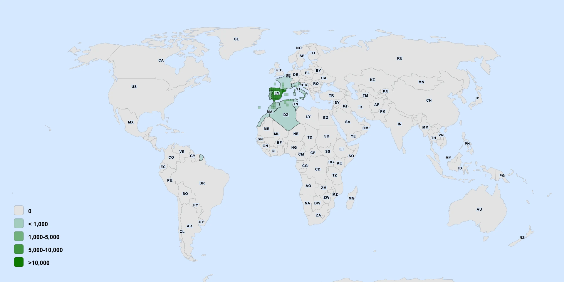 Distribution map for Long Aristolochia (Aristolochia fontanesii)