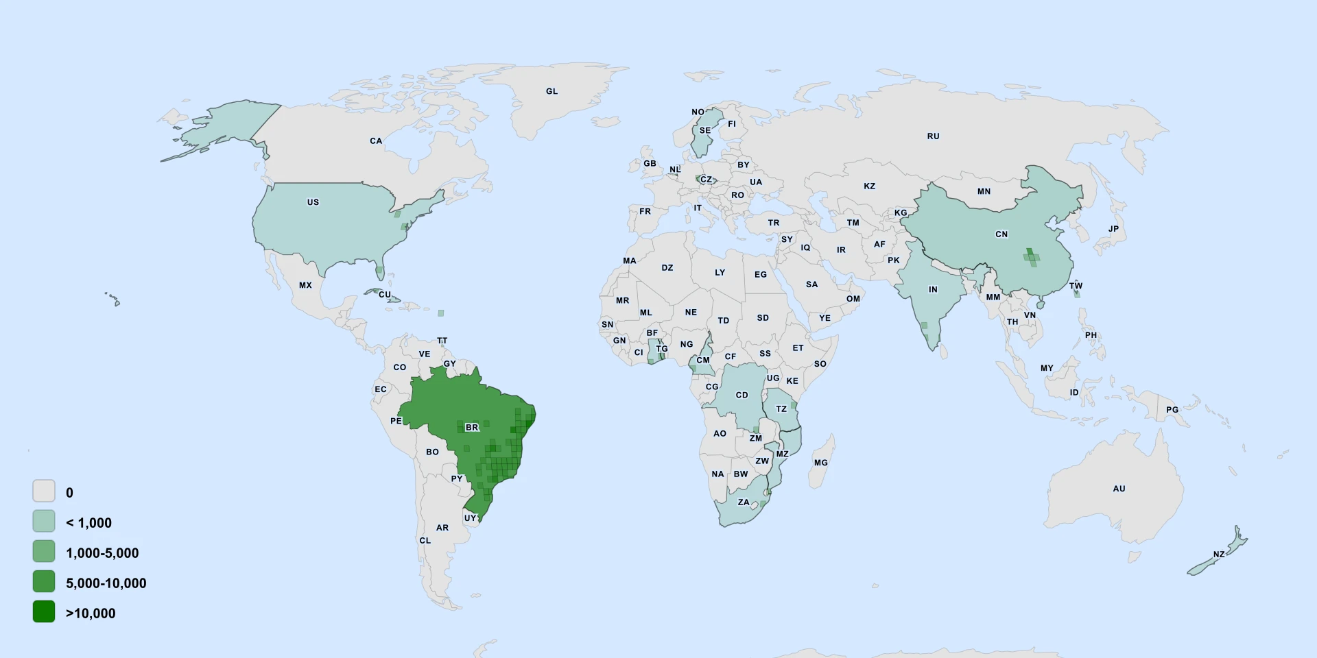 Distribution map for Rooster-Flower (Aristolochia labiata)