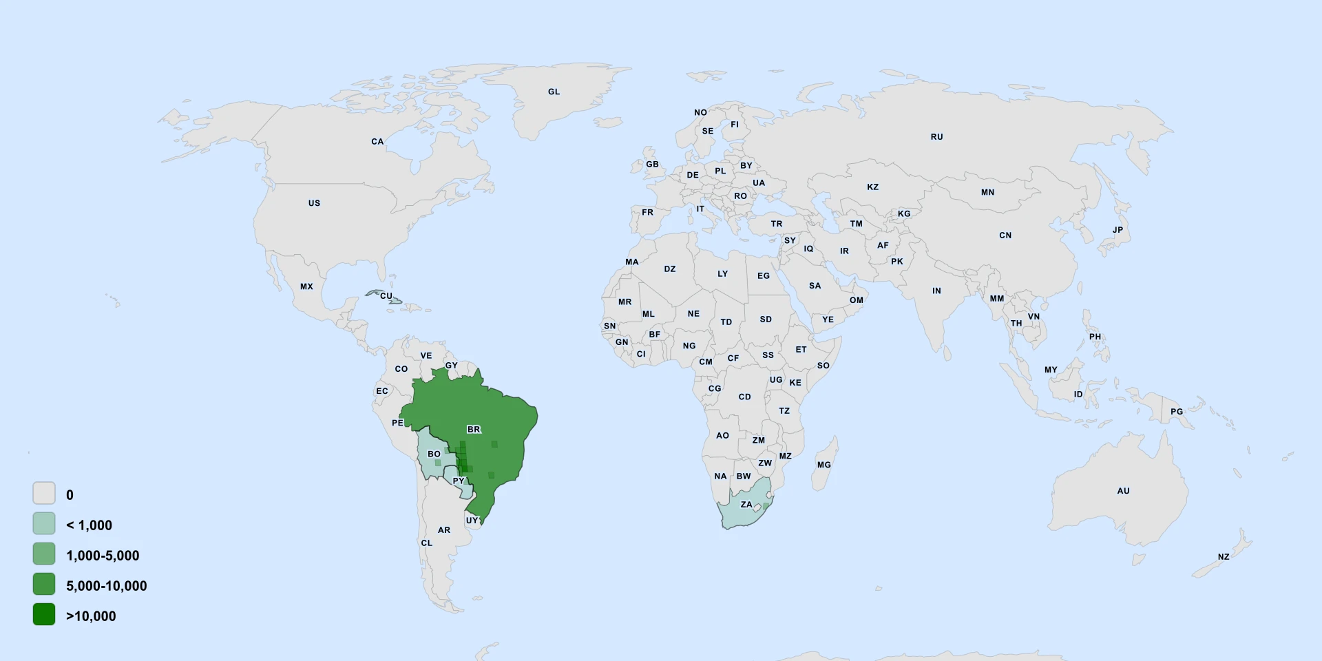 Distribution map for Aristolochia Ridicula (Aristolochia ridicula)