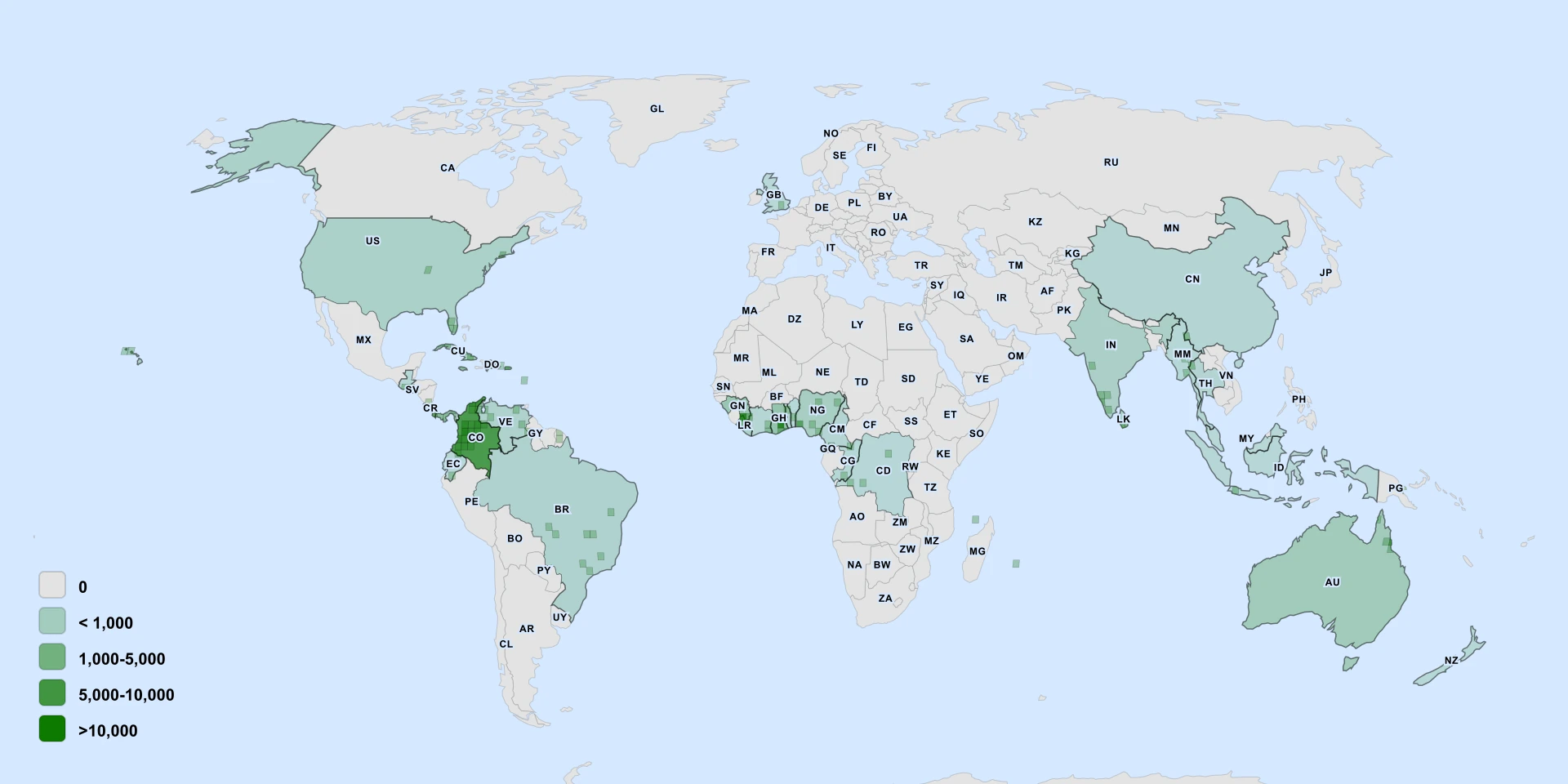 Distribution map for Gaping Dutchman's Pipe (Aristolochia ringens)