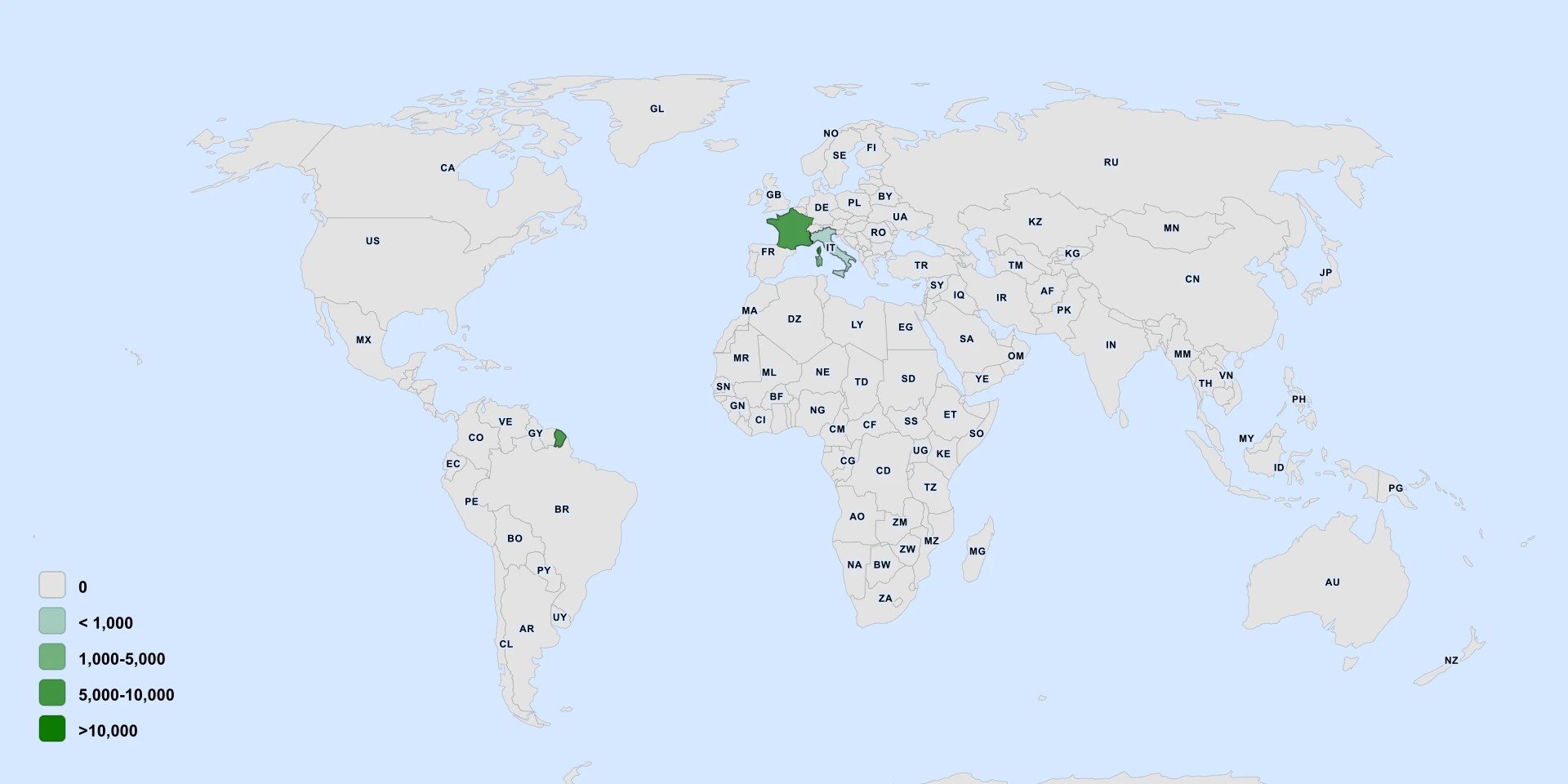 Distribution map for Aristolochia Tyrrhena (Aristolochia tyrrhena)