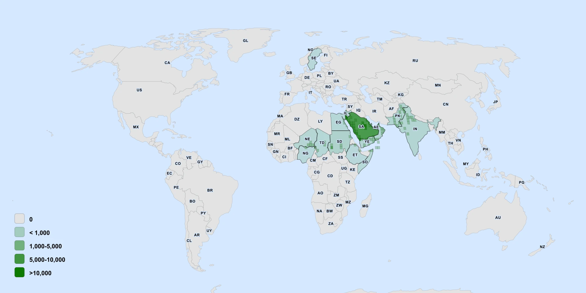 Distribution map for Arabian-Primrose (Arnebia hispidissima)