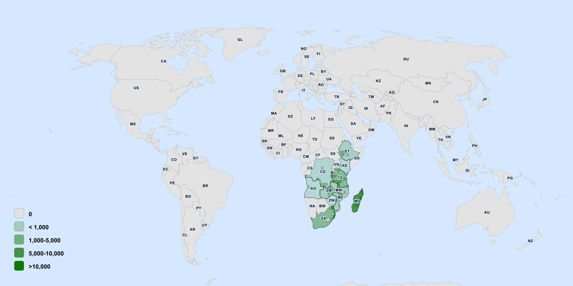 Distribution map for Red Hookberry (Artabotrys monteiroae)